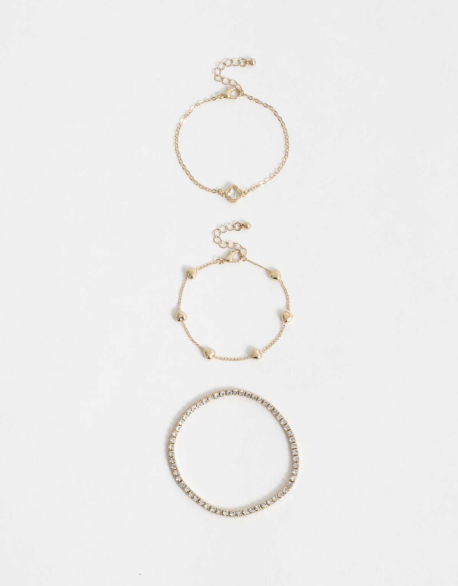 Set De Pulseras Flexibles Con Strass - Dorado 