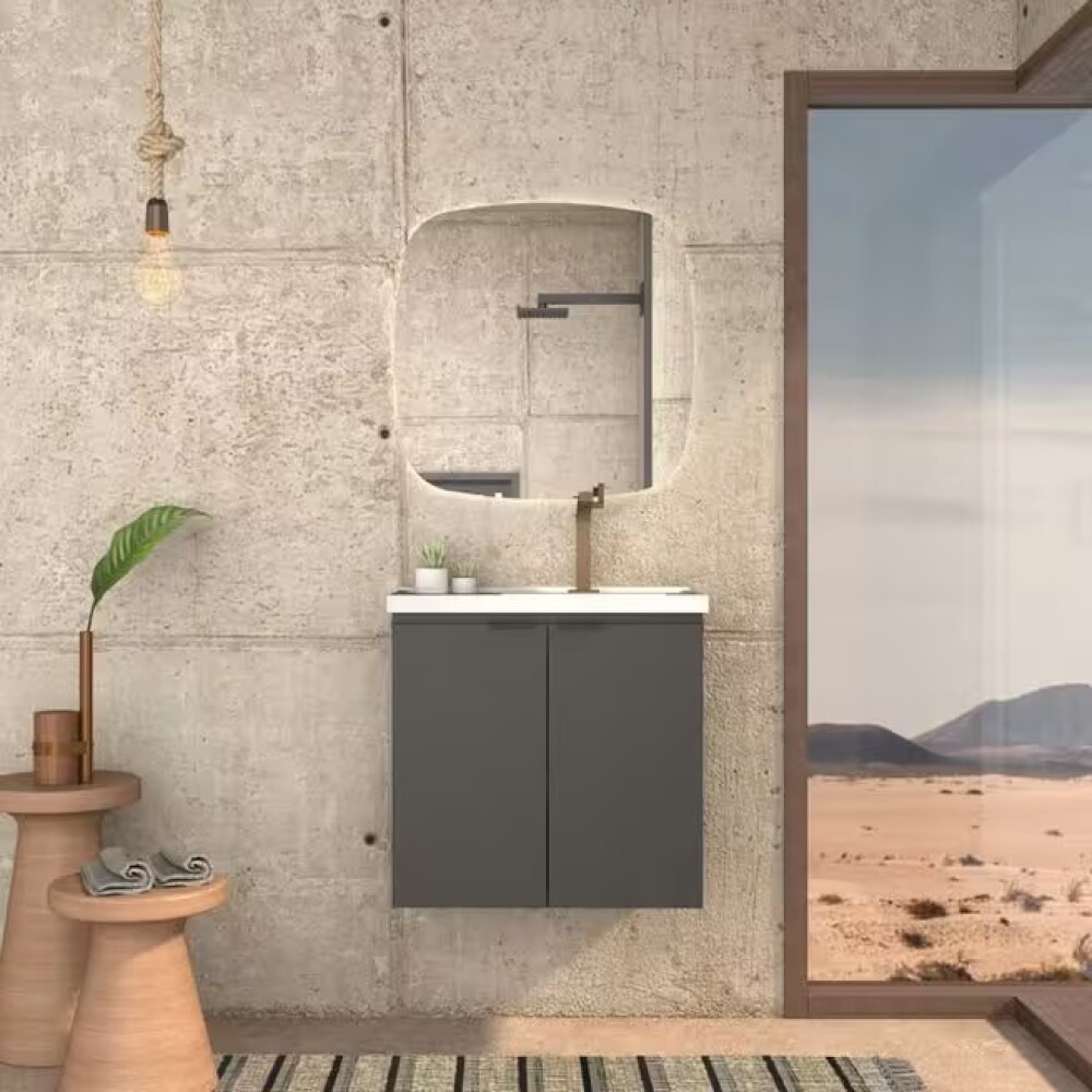 Mueble de baño suspendido Aster negro 60cm con bacha de resina Mueble De Baño Suspendido Aster Negro 60cm Con Bacha De Resina