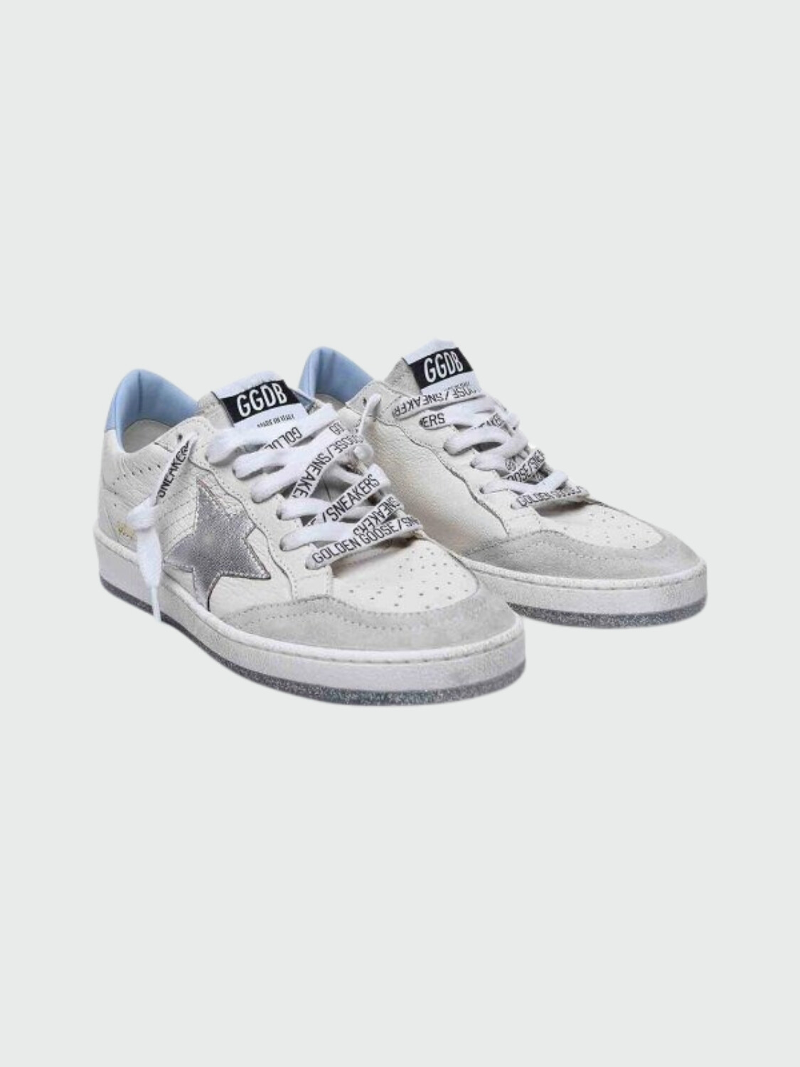 Golden Goose - Championes de cuero acordonados, Ball star Blanco