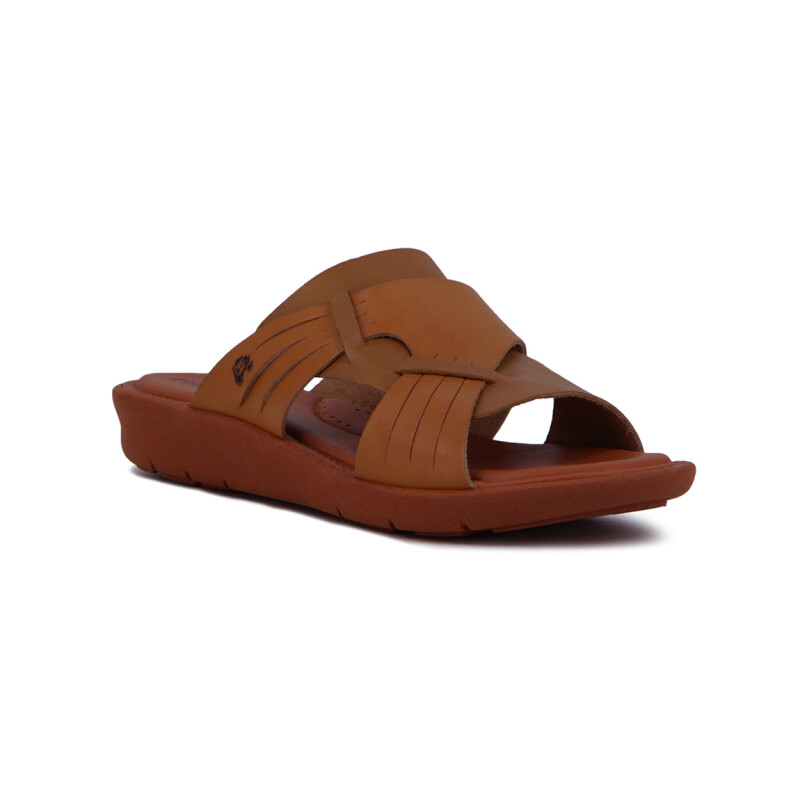 Sandalia Casual De Cuero Mujer Country Tira Ancha Nuez-ambar