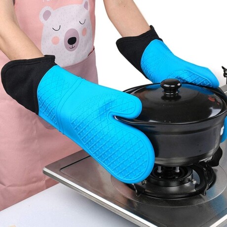 Manopla Larga Guante Silicona Agarre Antideslizante Cocina Azul