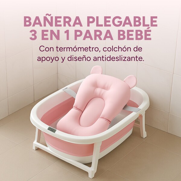 Baño Plegable Termómetro + Colchón Bebé Baby Antideslizante Color Variante Celeste