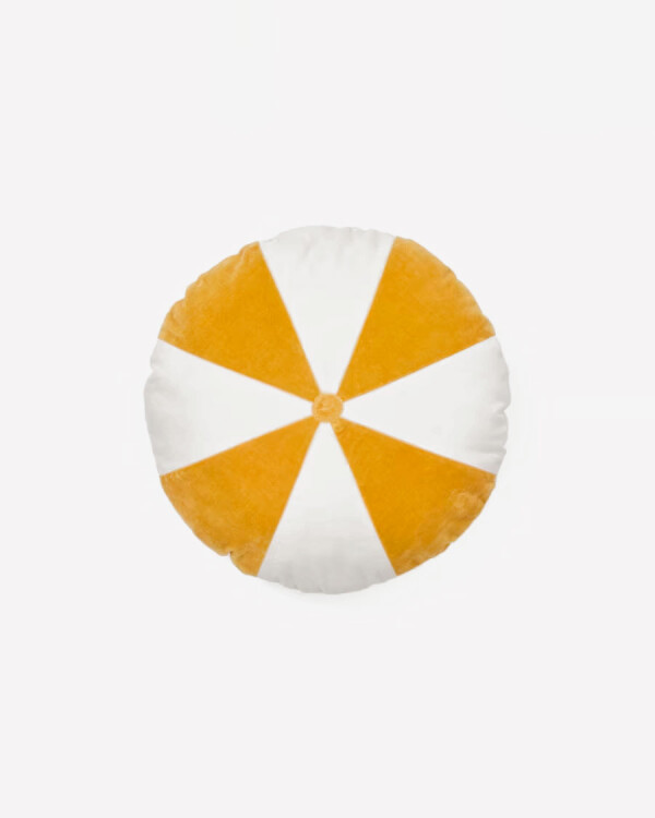 Almohadón redondo Odet de algodón blanco y mostaza Ø 45 cm