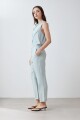 Pantalón de lino con efecto desflecado verde agua