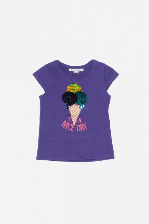 Remera m/c con estampa de helado LILA