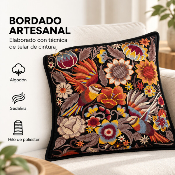 Funda de almohadón ZAL bordada artesanal 50 x 50 cm Negro
