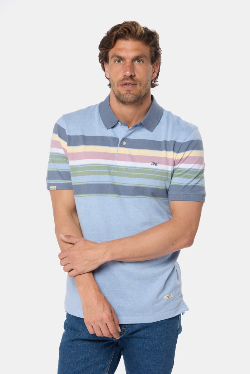 REMERA POLO RAYADA - Celeste 