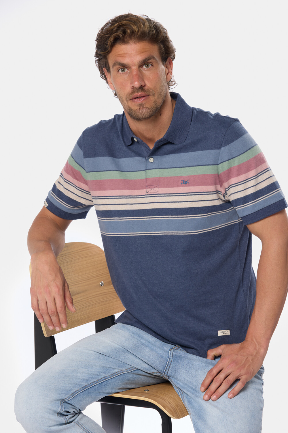 REMERA POLO RAYADA Azul