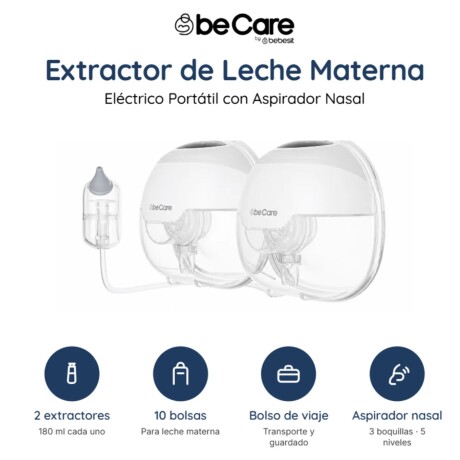 Extractor Doble de Leche Portátil con App BeCare + Aspirador Nasal + 10 Bolsas y Bolso de Almacenamiento Extractor Doble de Leche Portátil con App BeCare + Aspirador Nasal + 10 Bolsas y Bolso de Almacenamiento
