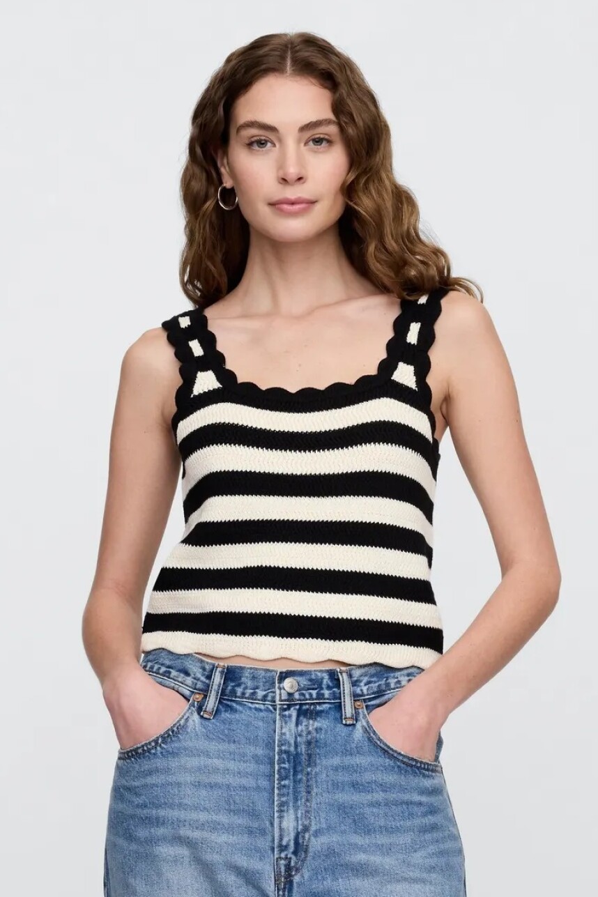 Musculosa Crochet Mujer Black White Stripe
