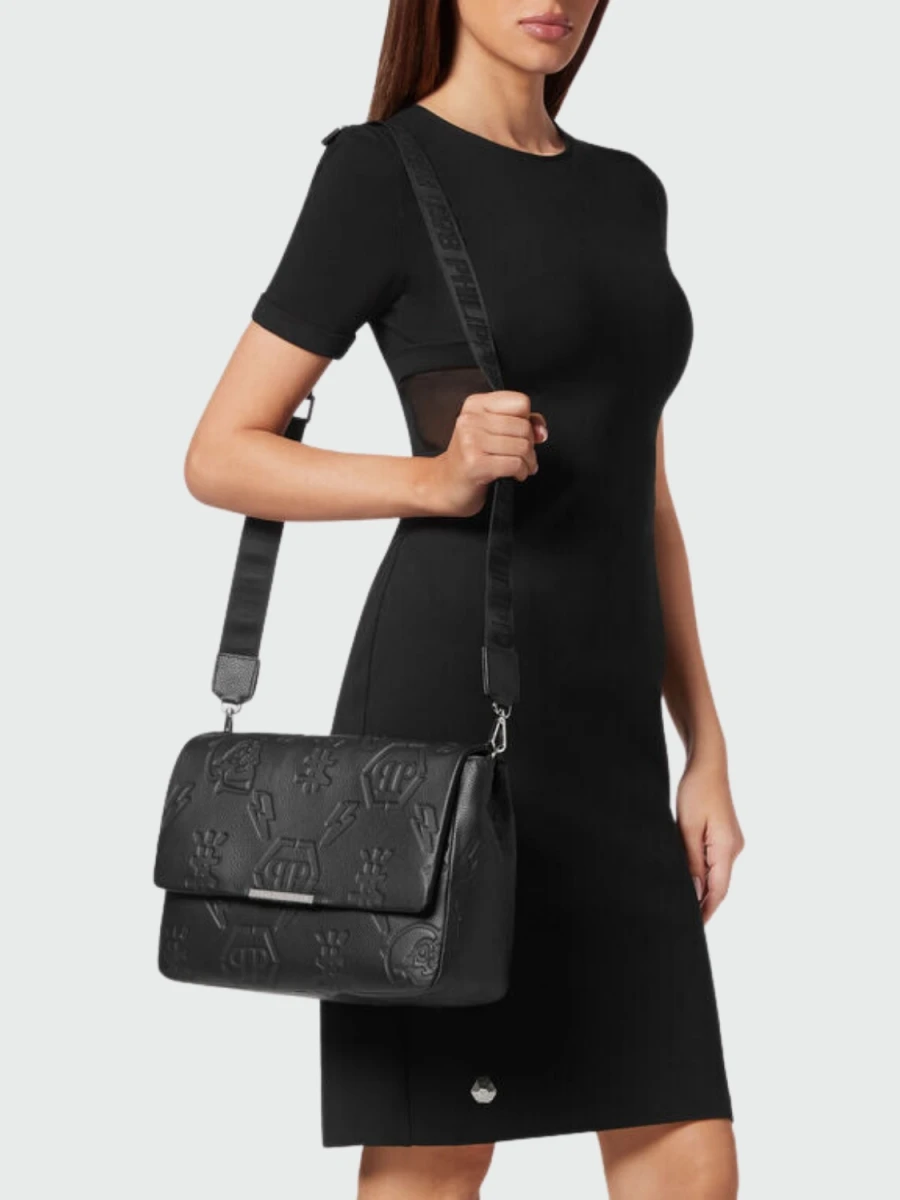PHILIPP PLEIN - bolso de hombro mediano plateado de cuero 