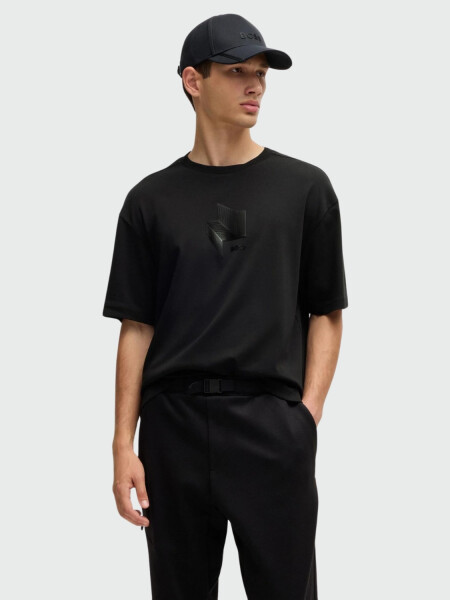 BOSS Camiseta Relax de Algodón con Diseño Brillante Negro