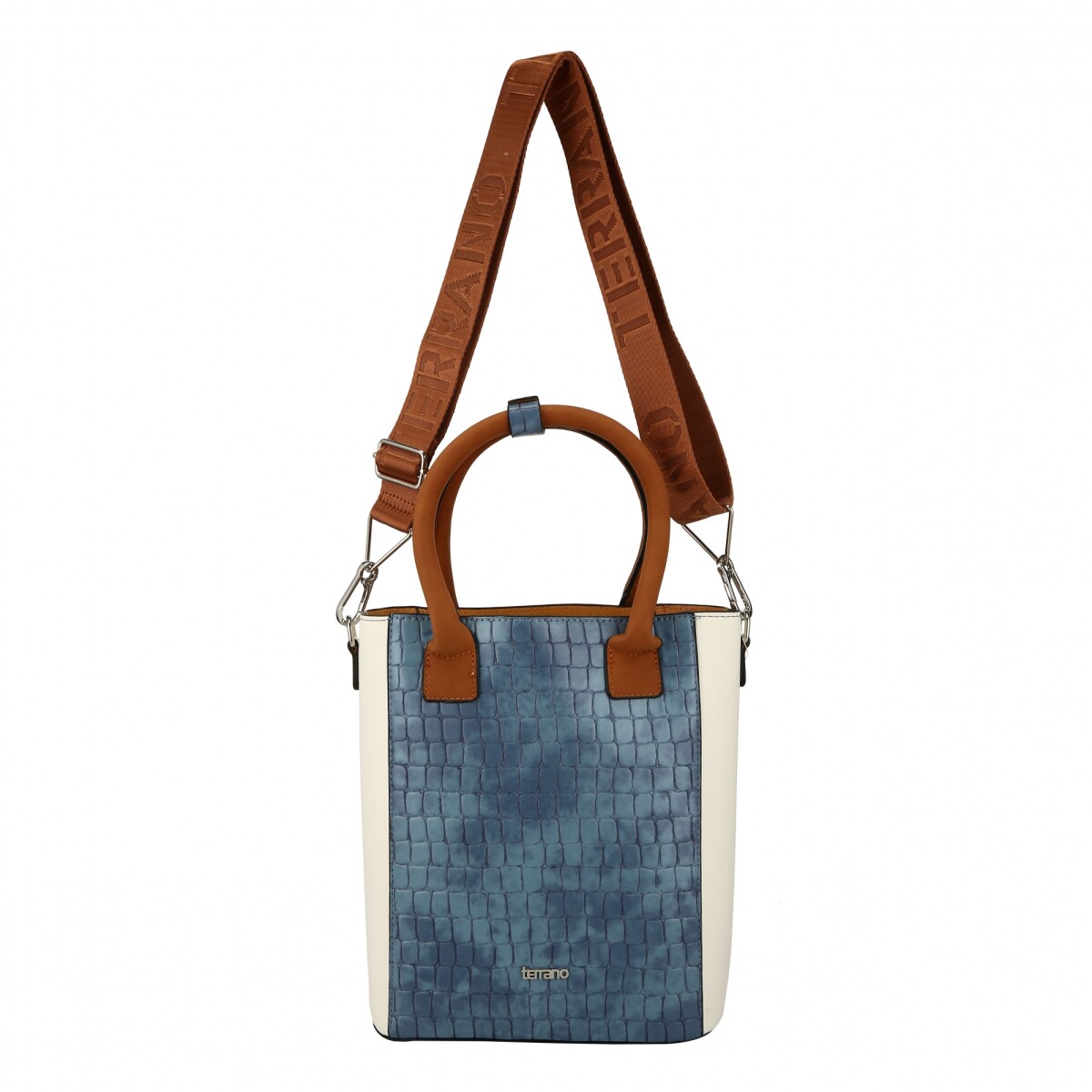 CARTERA MATERA TERRANO DE MANO - AZUL CON BLANCO 