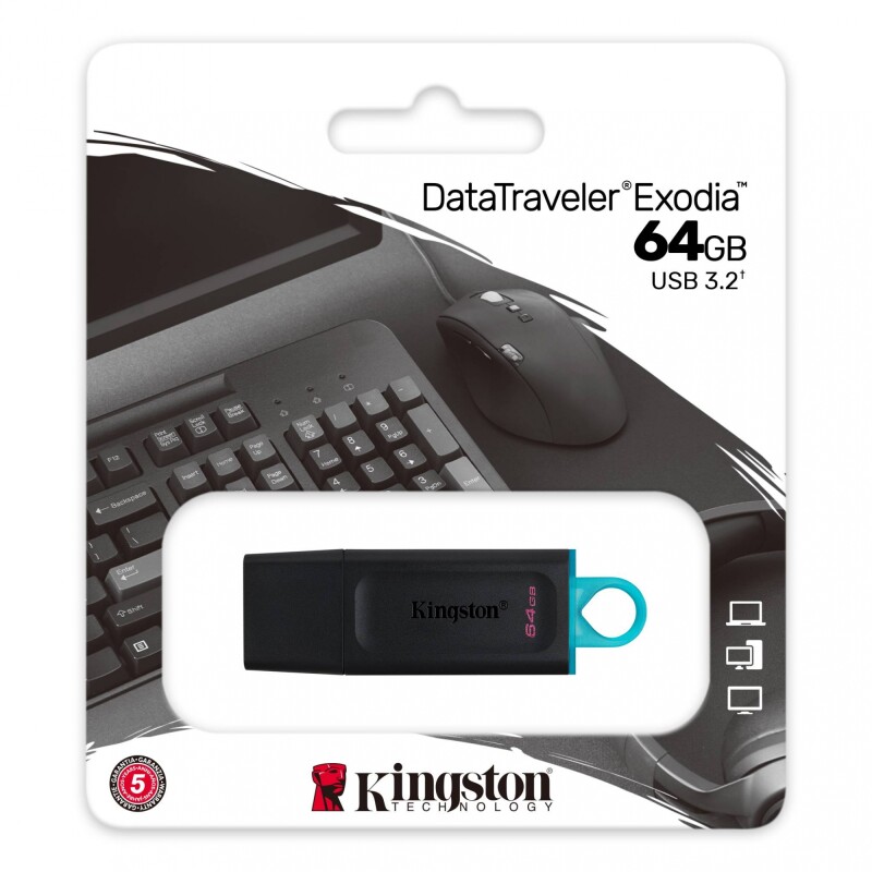 Pendrive USB 3.2 Gen 1 DataTraveler Exodia de 64GB Kingston