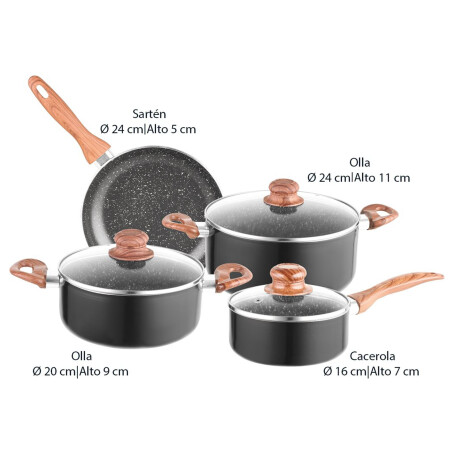 Juego de Batería Antiadherente Cocina 7P c/Tapa Selecta Plus Negro