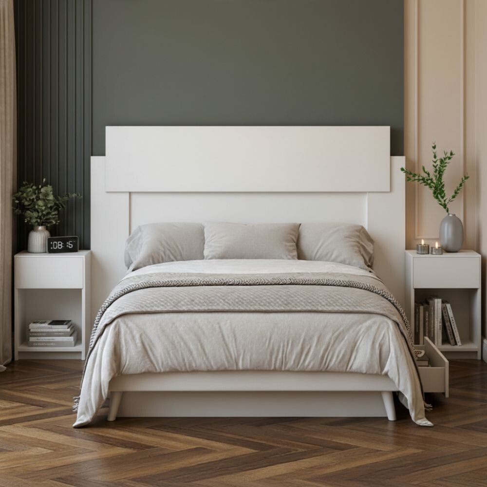 RESPALDO CABECERA 2 PLAZAS CON MESAS DE LUZ BLANCO