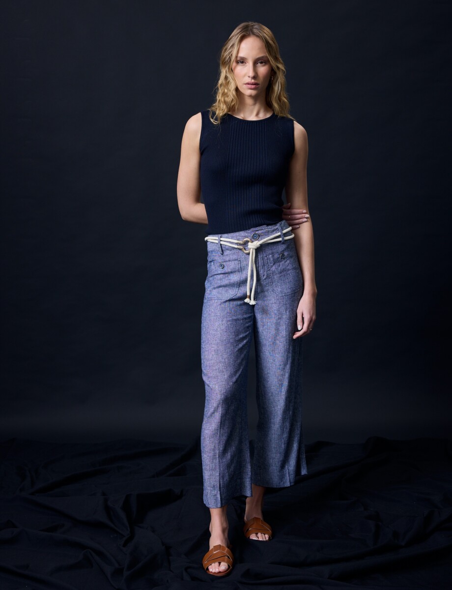 Pantalon Lino Cinto - Azul 