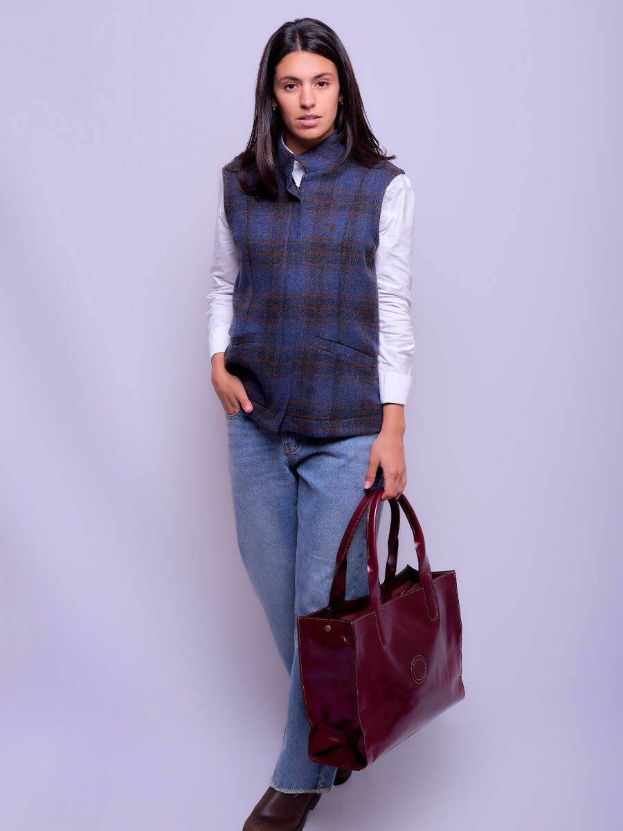 Chaleco Olivo - Cuadros Azul 