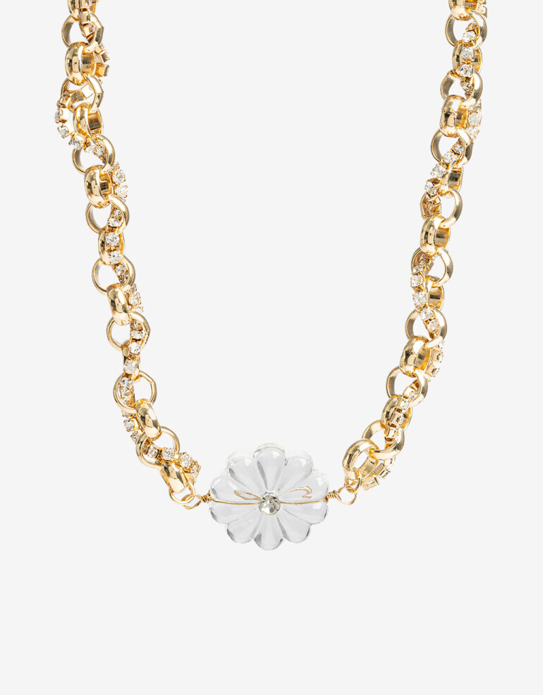 Collares Cortos Acrilico Collar Corto Flor Acrílica - Dorado