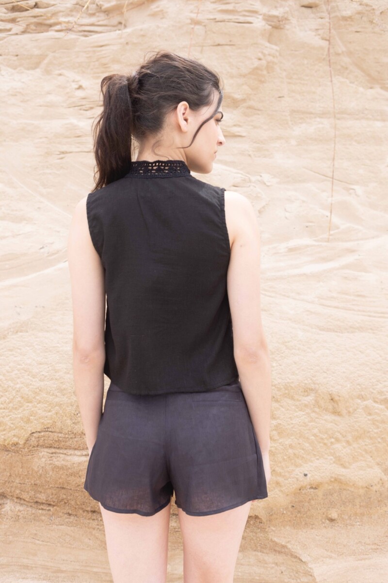 Top Multi Linen Negro