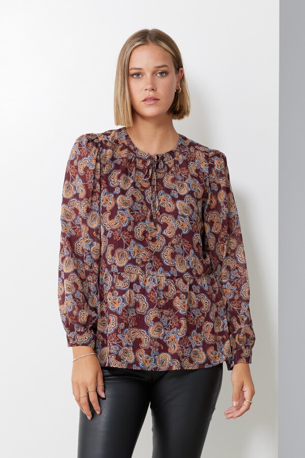 Blusa Gasa Lurex BORDEAUX/MULTI