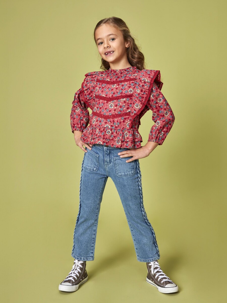 Camisa Estampada De Flores Con Tiras Rosa