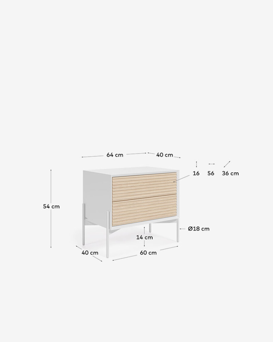 Mesita de noche Marielle de chapa de fresno y lacado blanco 64 x 54 cm Mesita de noche Marielle de chapa de fresno y lacado blanco 64 x 54 cm