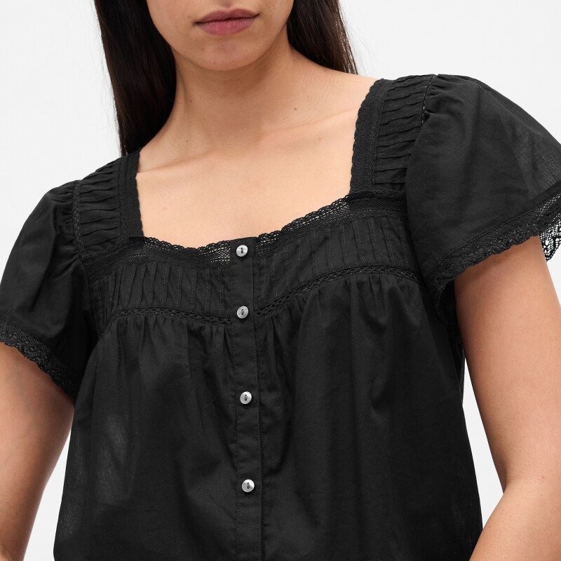 SS LACE INSERT BTN FRONT TOP TRUE BLACK
