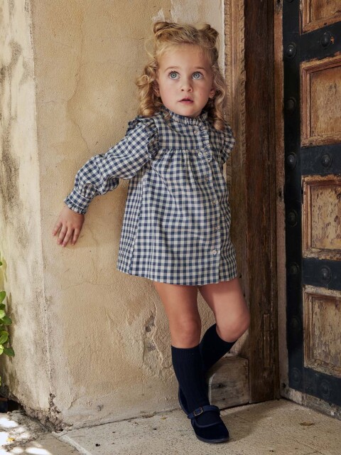 Vestido De Cuadros Azul Medio Oscuro