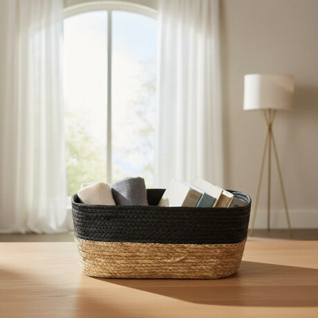 Cesto Canasto Fibra Natural Paramount Decoración 35x28x13Cm Negro