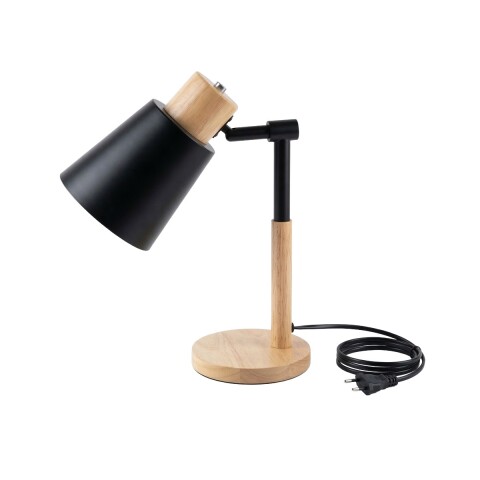 LAMPARA NEGRA C/BASE MADERA P/MESA 40CM Unica