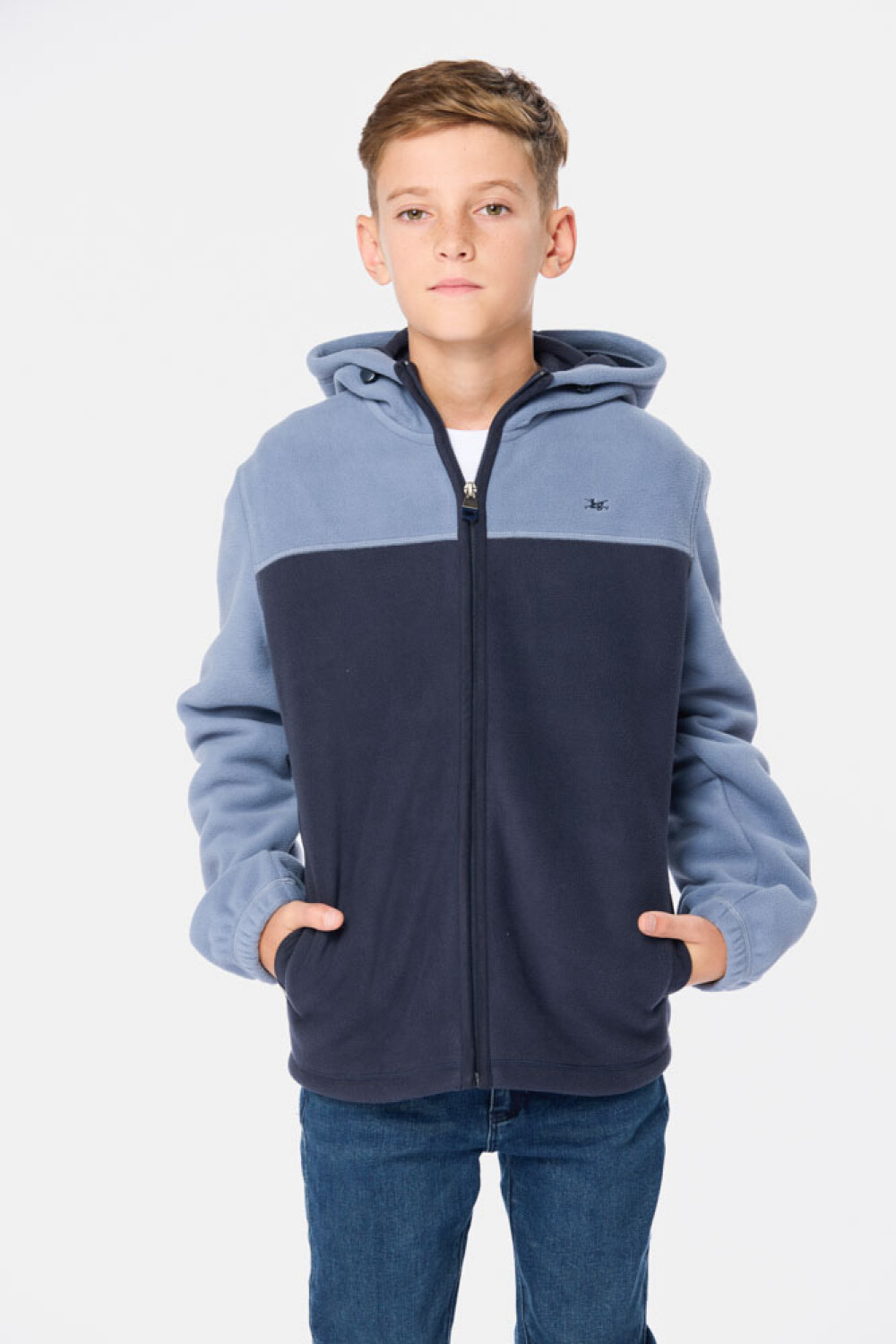 CAMPERA POLAR BICOLOR CON CAPUCHA Azul