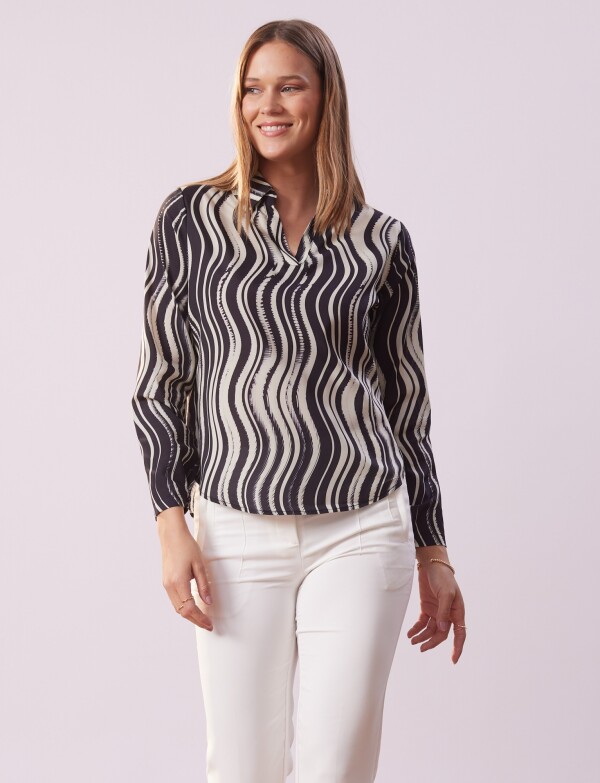 Blusa Cuello Camisa Printed NEGRO/CRUDO