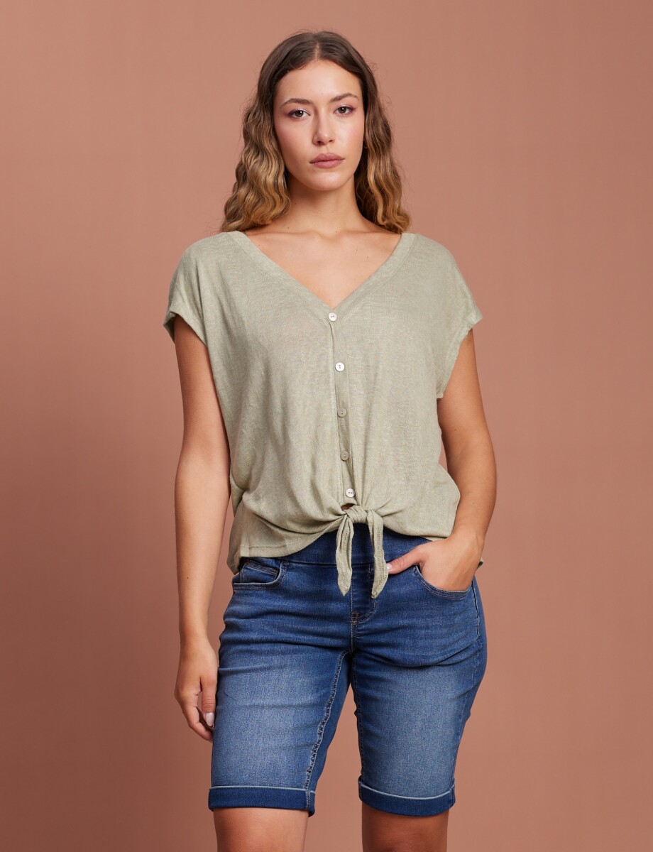 Blusa Botones Nudo - Verde 