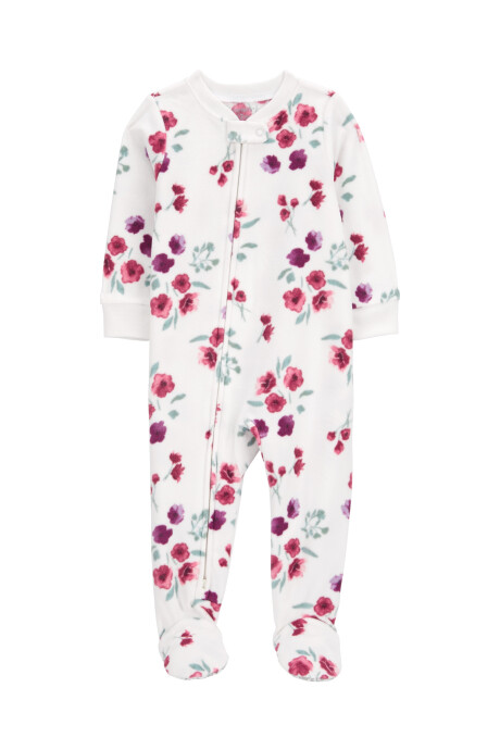 Pijama uno pieza de micropolar, con pie, blanco, diseño floral. Talles 2-5T Pijama uno pieza de micropolar, con pie, blanco, diseño floral. Talles 2-5T