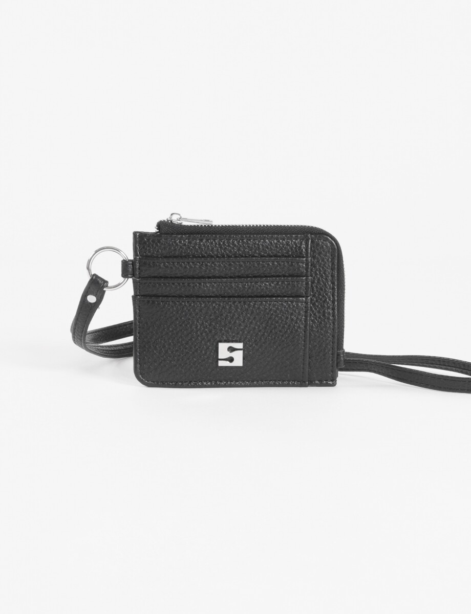 Tarjetero con strap granulado - negro 