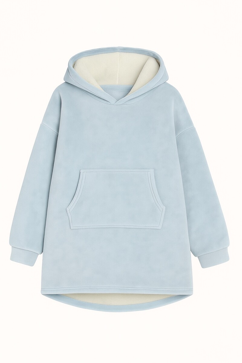 Buzo Manta Con Capucha Polar y Corderito unisex - Celeste 