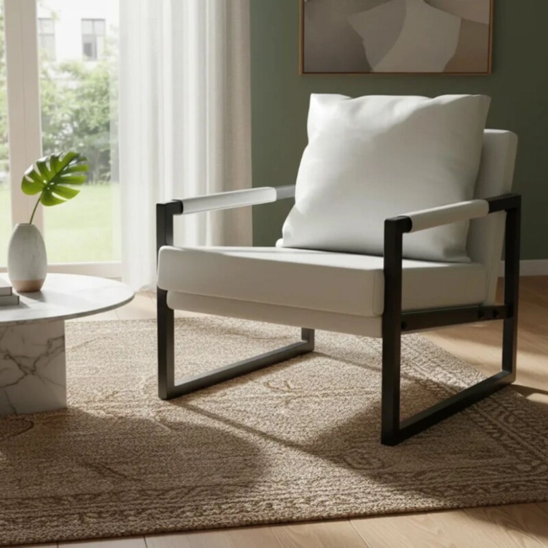 Sillón Poltrona Individual en Eco Cuero y metal Blanco
