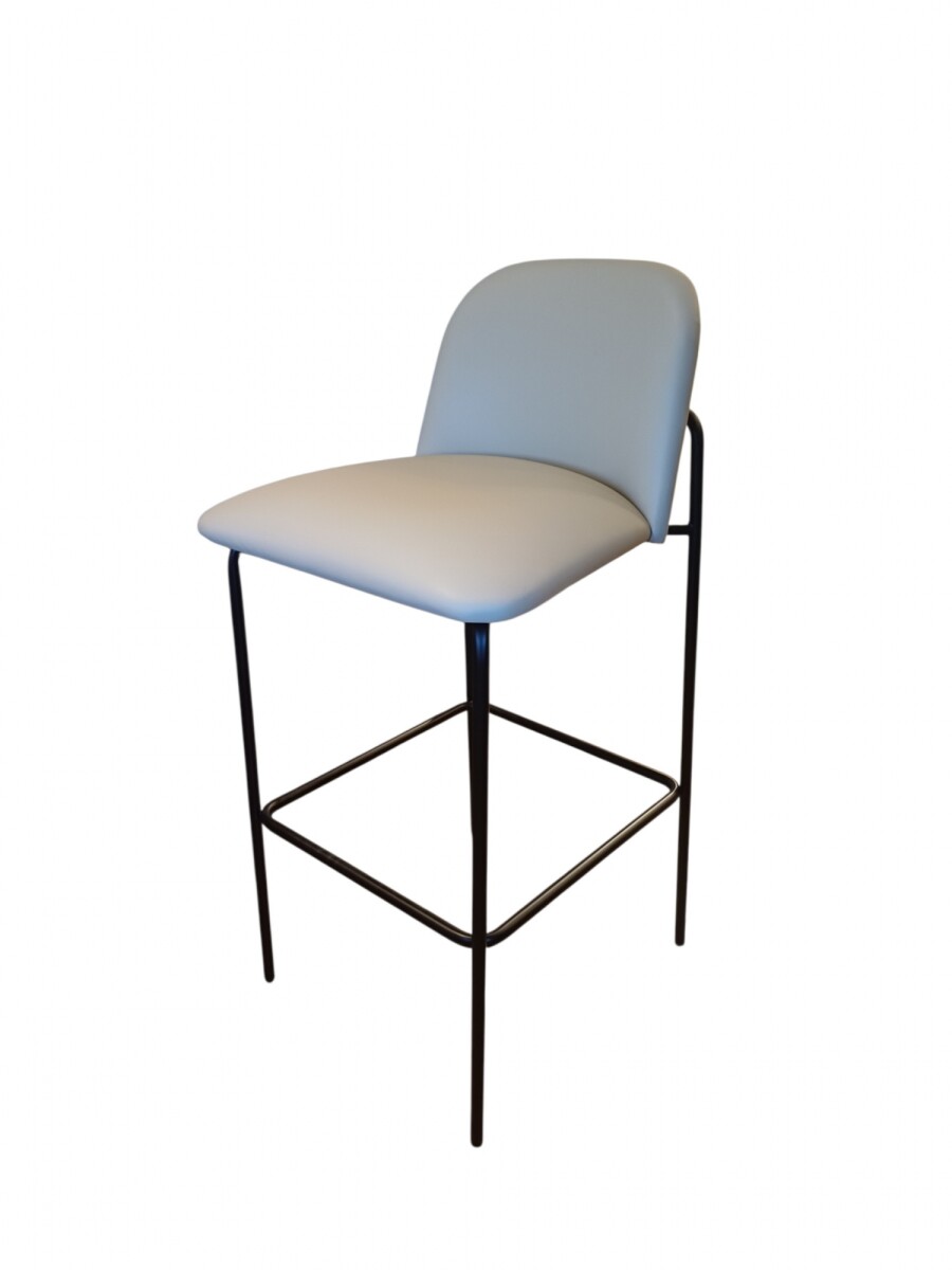 Banco Alto para barra base y patas metal negras / Asiento y respaldo tapizado pu color perla 