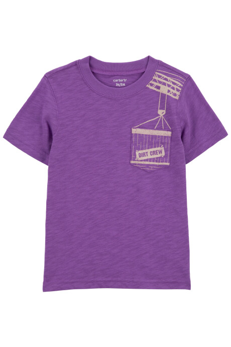 Remera de algodón, manga corta, estampa construcción Sin color