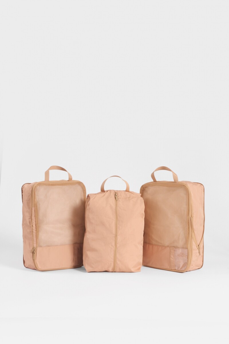 Set de 3 estuches de viaje con compartimentos grandes tostado