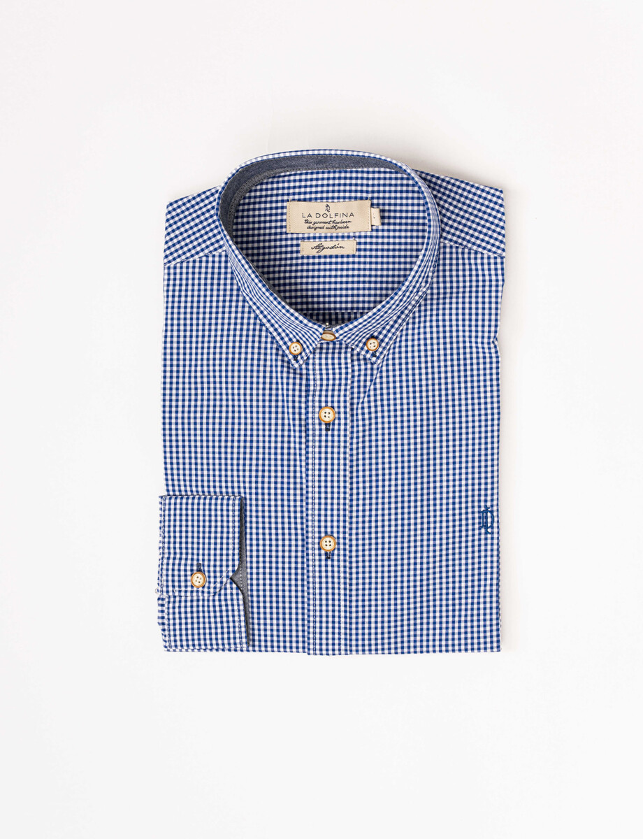 Camisa m/l cuadro-rayas azul