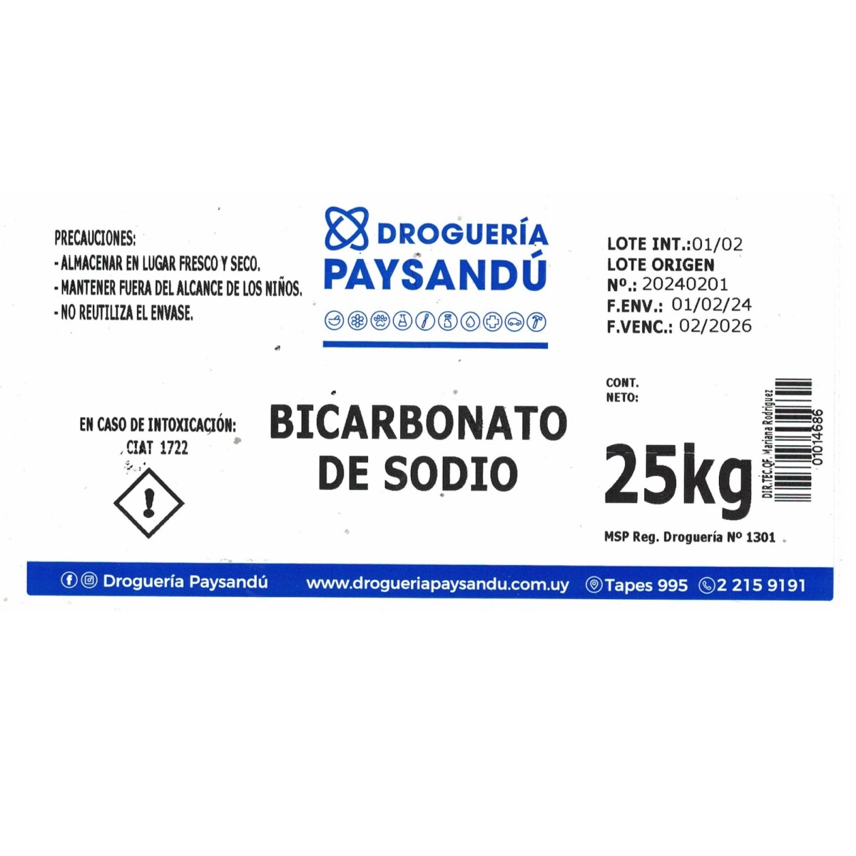 Bicarbonato de Sodio - 25 kg 