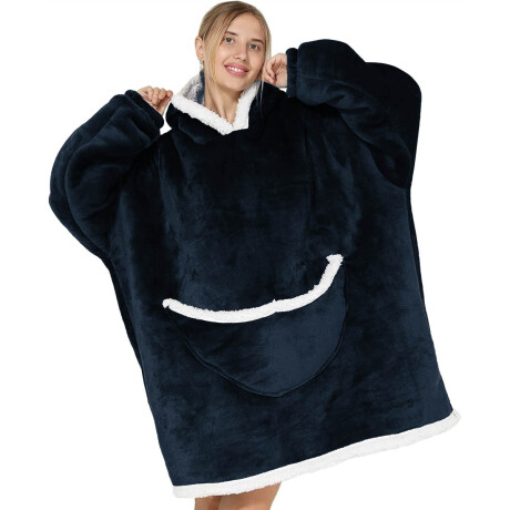 Manta Buzo Poncho Canguro Polar C/ Capucha Corderito Azul