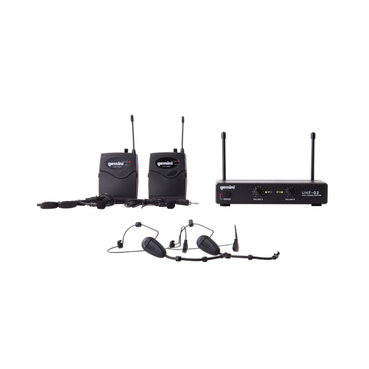 Microfono Inalambrico Gemini Uhf02hls34 Dos Lavelier Y Dos Headset 2 Canales 