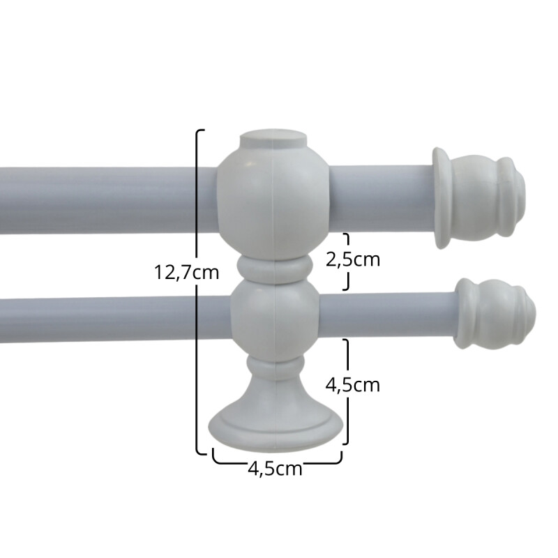 Barrote cortina doble de metal 1,5 m + 2 Soportes BLANCO
