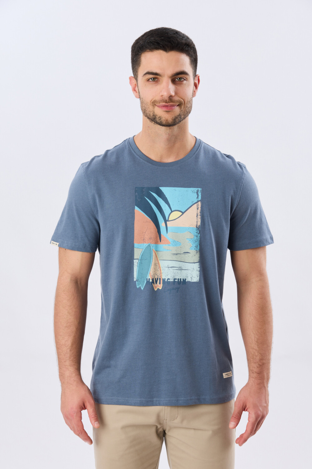 REMERA ESTAMPADA DE ALGODÓN Piedra