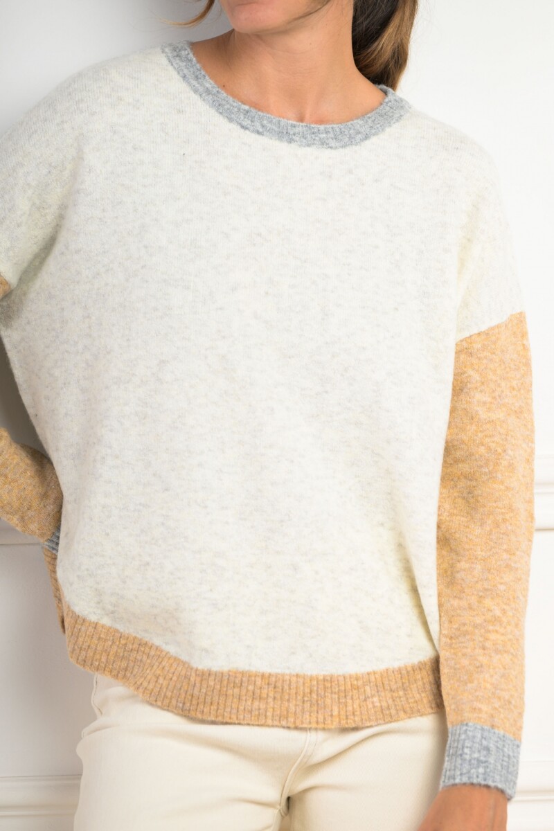 Sweater Color Block - Beige Melange 