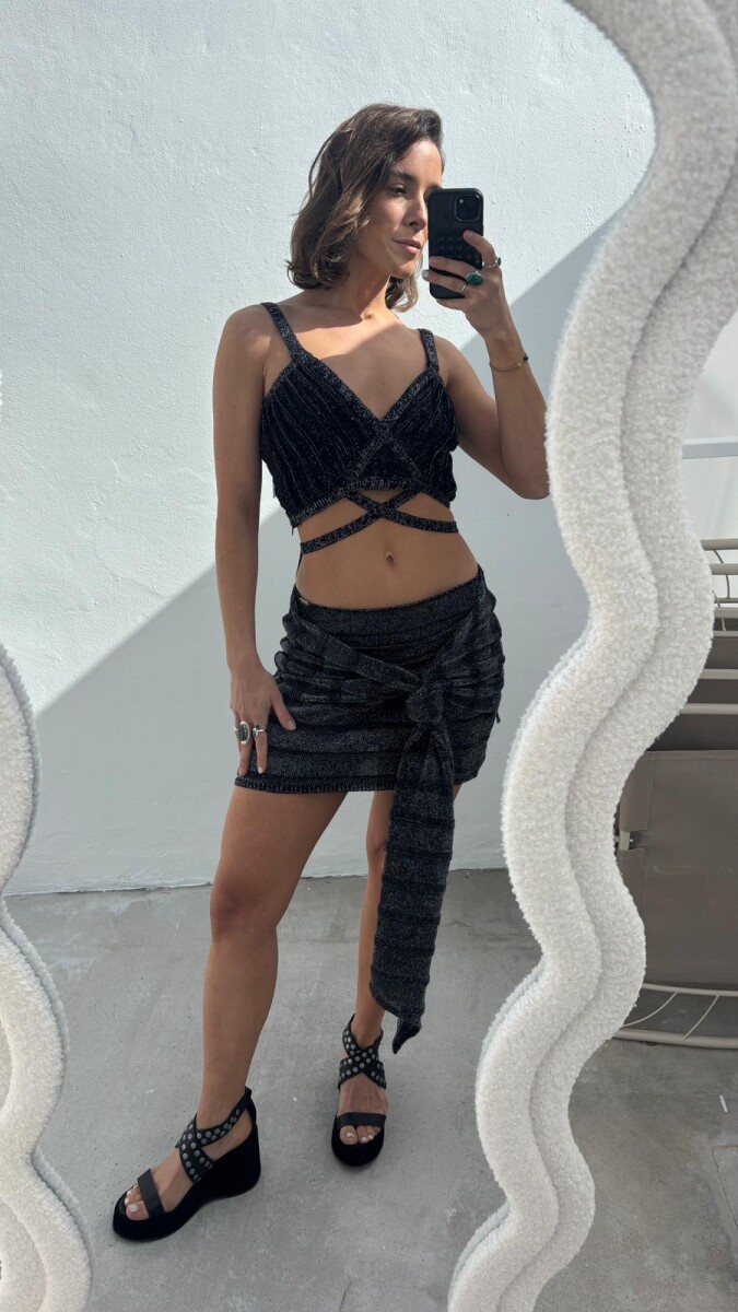 Top Tiras - Negro/Plateado 