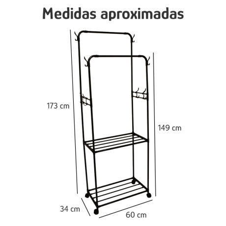 Perchero Armario Doble Barral 2 Niveles Ganchos Laterales Negro